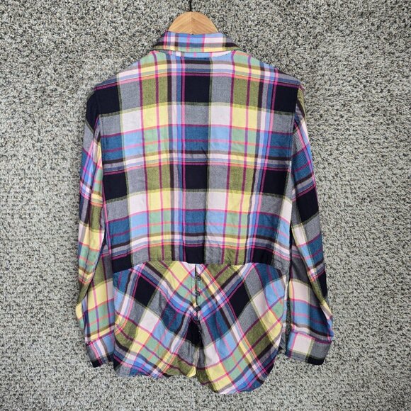 Talbots Top Womens Small Blue Pink Plaid Button Up Rayon Casual Ladies - Picture 7 of 7